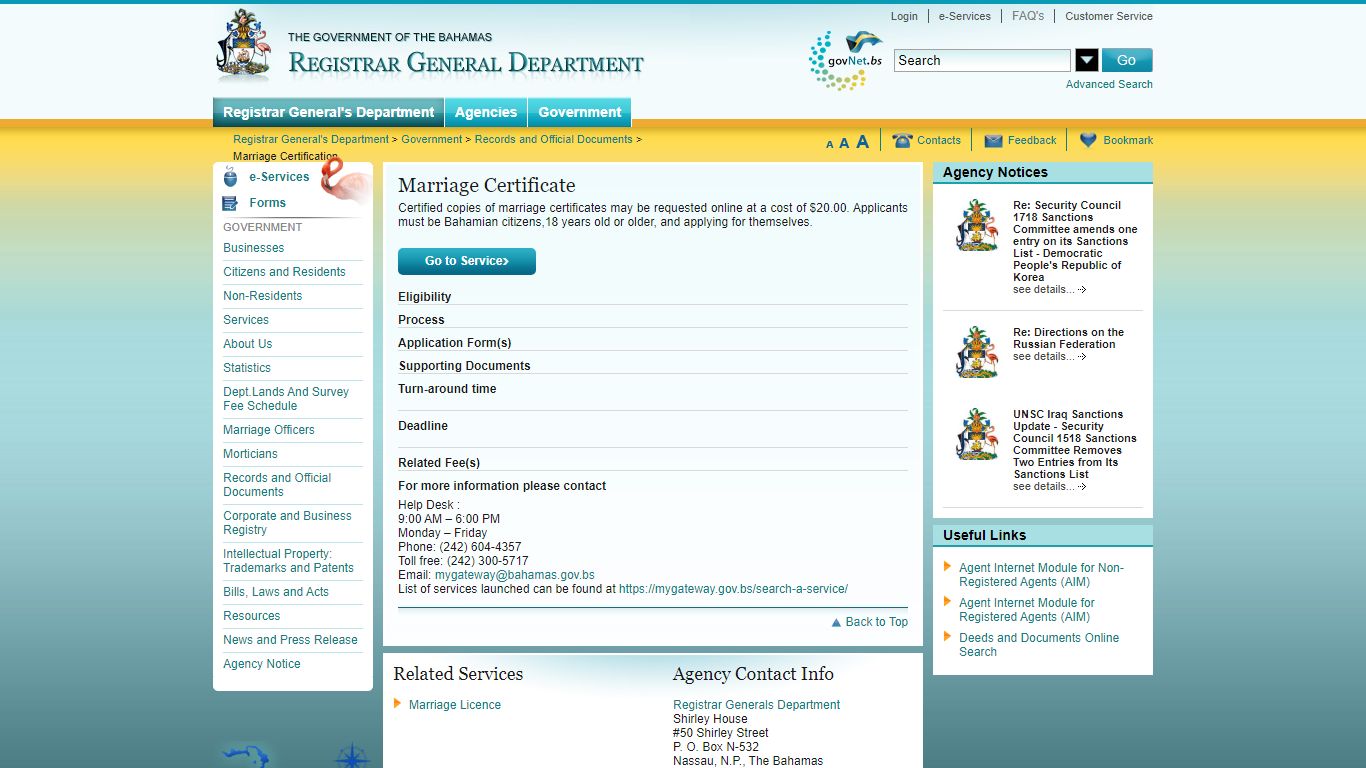 Marriage Certificate - Registrar General's Department - The Bahamas