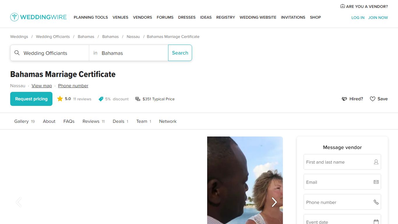 Bahamas Marriage Certificate - Officiant - Nassau, BS - WeddingWire